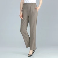 middle aged women pants elegant high waist solid color straight pant spring summer casual loose trousers pantalon femme