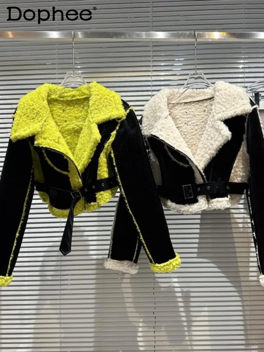 

Уличная одежда, толстое короткое пальто с потертостями и бархатной подкладкой, Женская мотоциклетная кожаная куртка, модная зимняя одежда ...