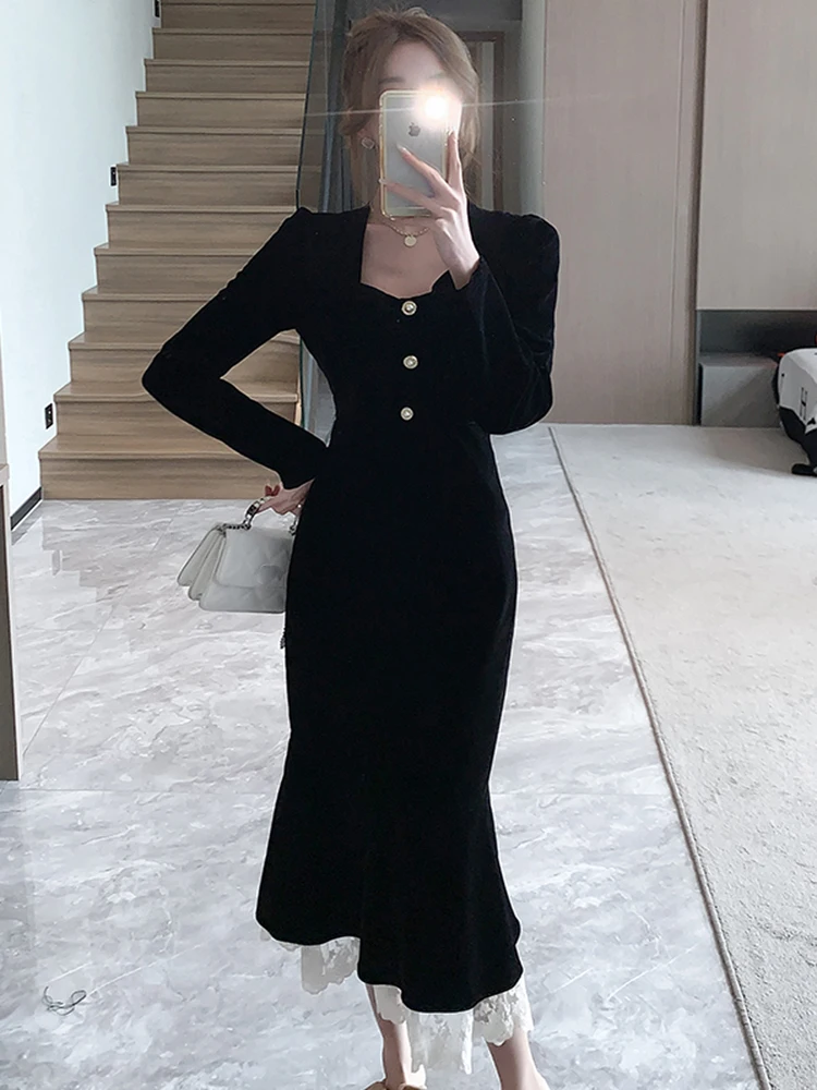 Женское бархатное облегающее платье с юбкой-годе