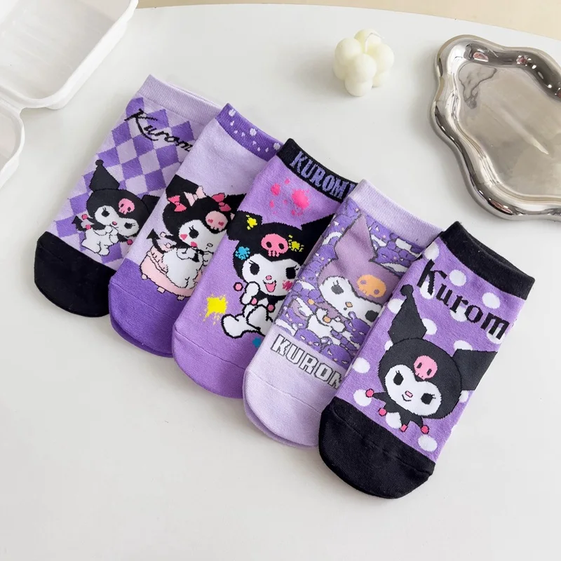 

Kawaii Sanrios Kuromi Socks Cartoon Lovable Purple Series Korean Version Cotton Rhombic Style Girl Birthday Gift For Girlfriend