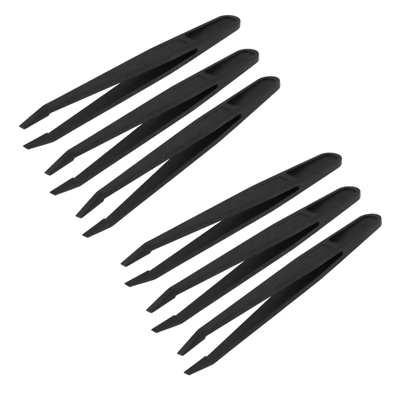 

6 Pcs Anti Static Flat Tip Black Plastic Tweezers Nipper