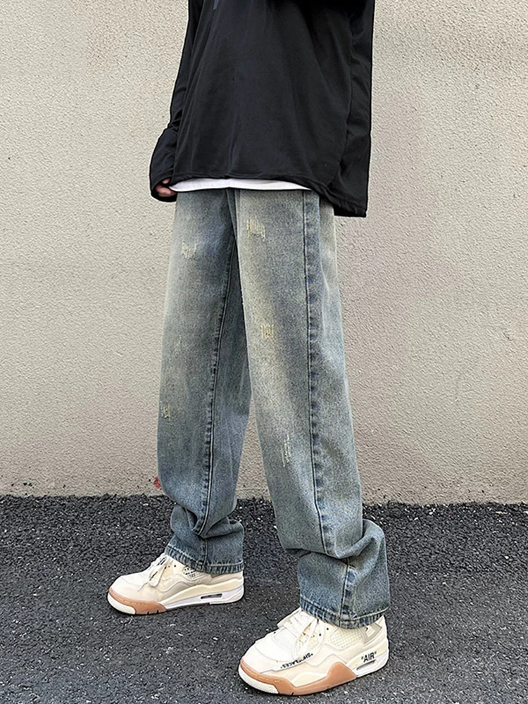 European and American Men's Four Seasons Y2k Jeans High Street Straight Wide Leg Trousers Fashion Streetwear Ins Hot Sale JEANS