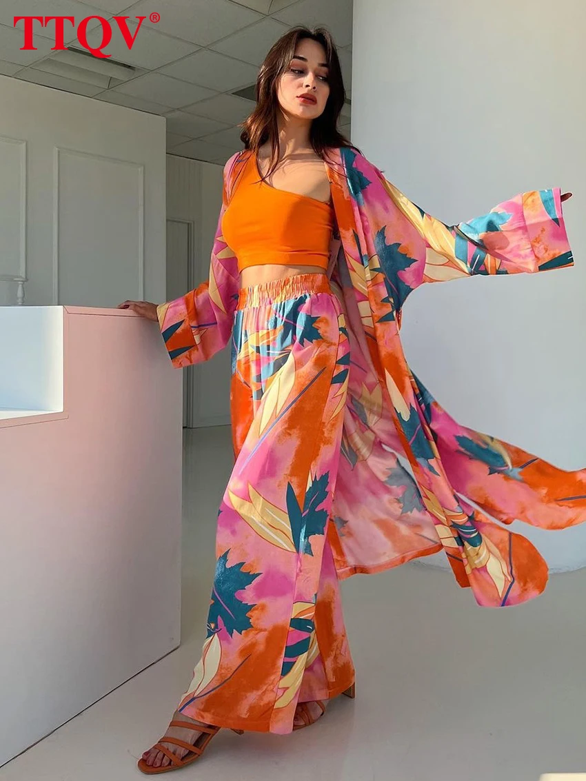 

Женский Повседневный брючный костюм TTQV, элегантный свободный комплект из двух предметов, пальто до середины икры на шнуровке с длинным рука...