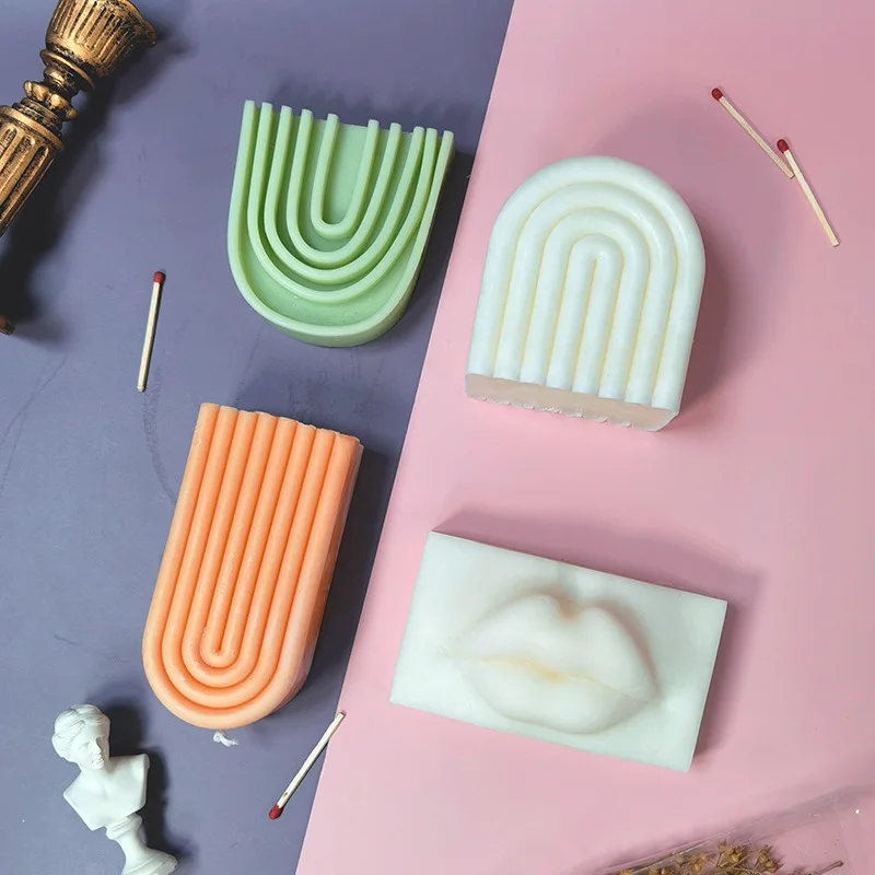 

New Geometric Rainbow Arch Candle Mould DIY Handmade Home Plaster Soap Aromatherapy Soy Wax Candle Silicone Resin Mold