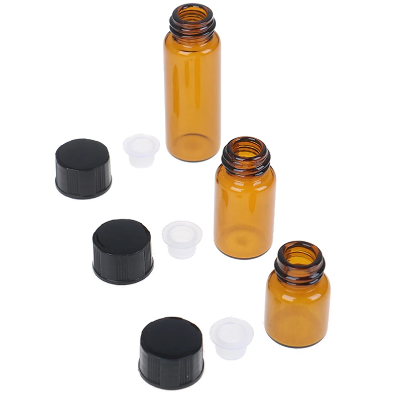 

10PCS Mini Empty Glass Amber Essential Oil Bottle with Orifice Reducer Refillable Vials Cosmetic Sample Test Tube 3ML 5ML
