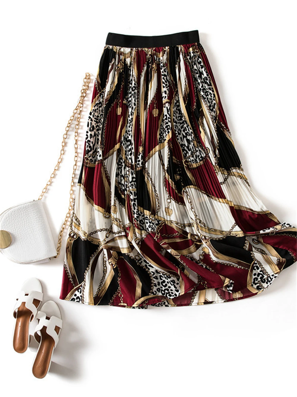 

2022 Retro Fashion Trend Skirts Vintage Women Leopard Print Casual Pleated Skirt High Waist Office Ladies A-line Chic Faldas