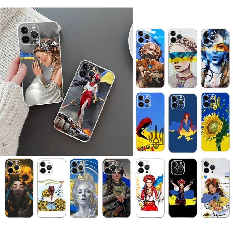 

Phone Case For iphone 14 Pro Max 13 12 11 Pro Max XS Max XR X 12mini 7 8 14 Plus SE Ukraine Flag Girl Case Funda Capa Cell