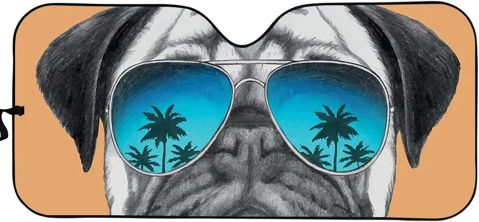 

Car Front Window Windshield Sun Shade Cartoon Dog with Funny Print Sunglasses Summer Visor