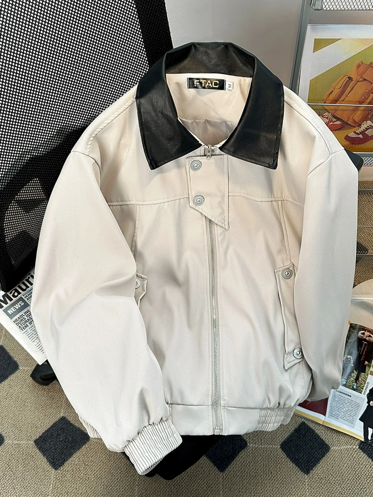 Куртка-бомбер Мужская/женская короткая с отложным воротником и длинным рукавом