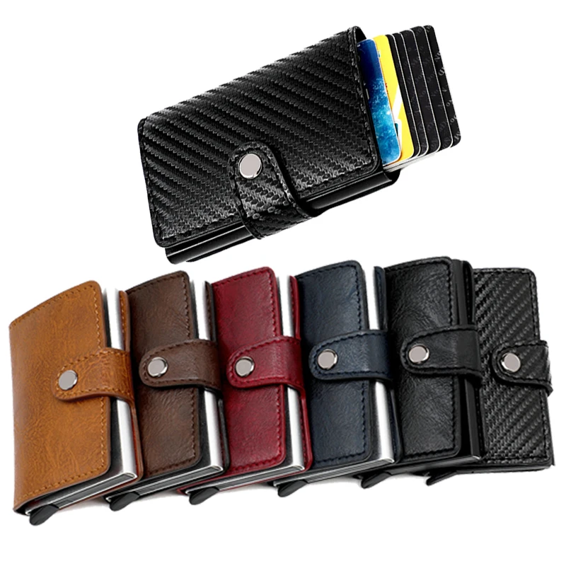 

Credit Card Holder Wallet Carbon Fiber Rfid Card Holder Buckle Wallet Men Gifts Trifold Leather Slim Wallet Money Bag Hasp Purse