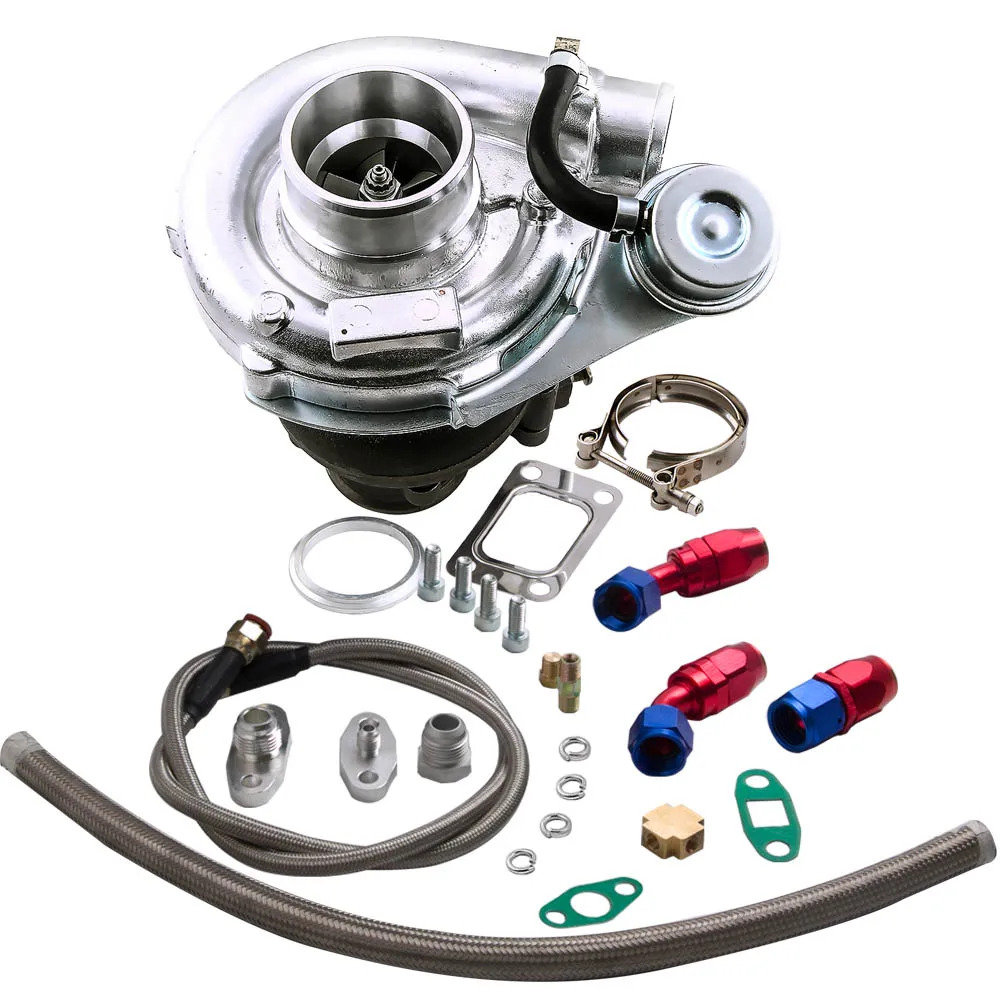 

For Hybrid T3 T4 T3T4 TO4E V-band Turbo 0.63 AR Oil Drain Return FEED Line Kit for 1.5-2.5L A/R 0.50 0 .63 Engine Balanced