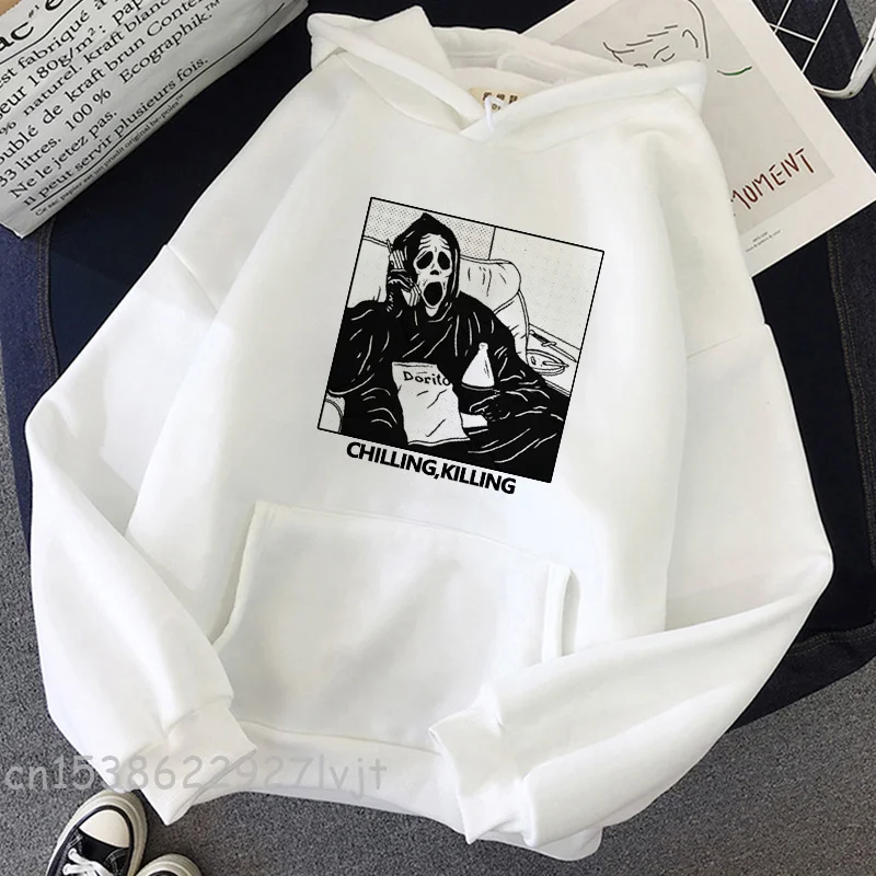 

Horror Skull Hoodie Harajuku Fun Ghost Chilling Killing Letter Print Top Gothic Women Sweatshirt Fashion Loose Hoodie
