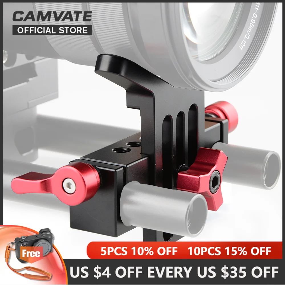 

CAMVATE Universal Camera Lens Support With Standard 15mm Double Rod Clamp Rail Block For DSLR Camera Rig Shoulder Support System