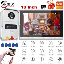 TUYA 1080P 10 Inch 7 Color Touch Screen Wireless Wifi Video Doorbell Smart APP Home Intercom Kit for RFID Access Control System