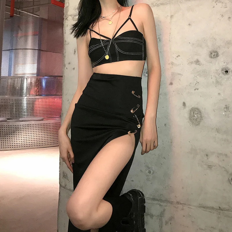 

Temperament Versatile Women's Skirts Y2k Street Skirts Personality Street Style Pin Slim Skirts High Waist Slit Skirts Women