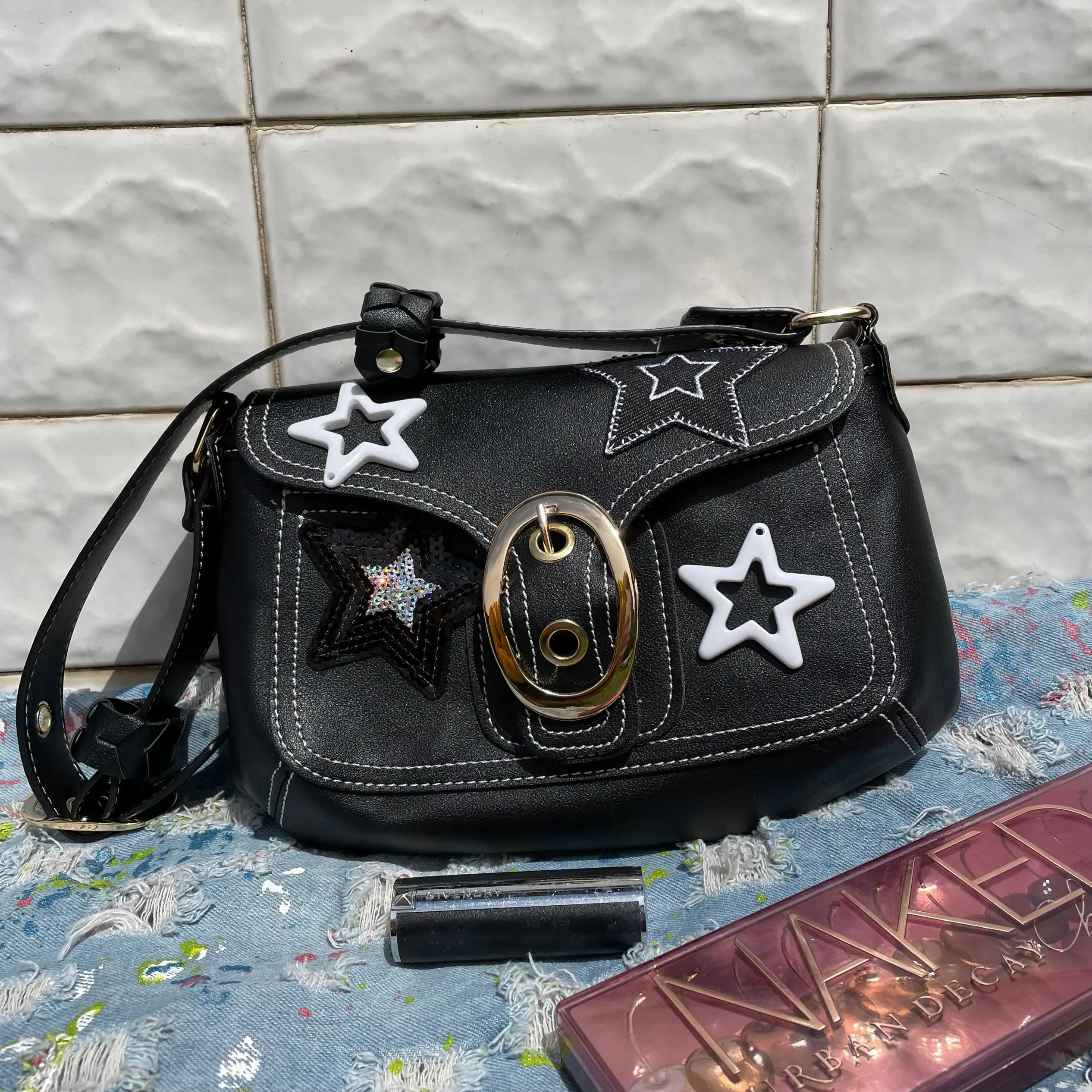

Harajuku Women Vintage Shoulder Underarm Bags Handbag Y2K Punk Stars Decorate Messenger Crossbody Bags Female Retro Antique Bag