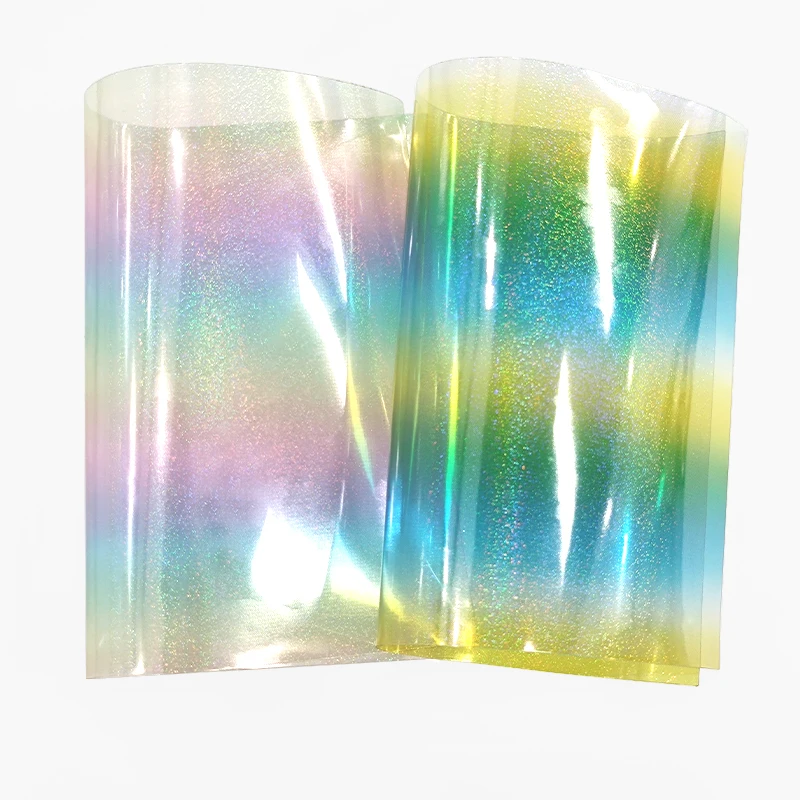 

Gradient Rainbow Color fine sparkle Transparent PVC Jelly Faux Leather Sheets Synthetic Leather Fabric for Hair Bows Pouches Bag