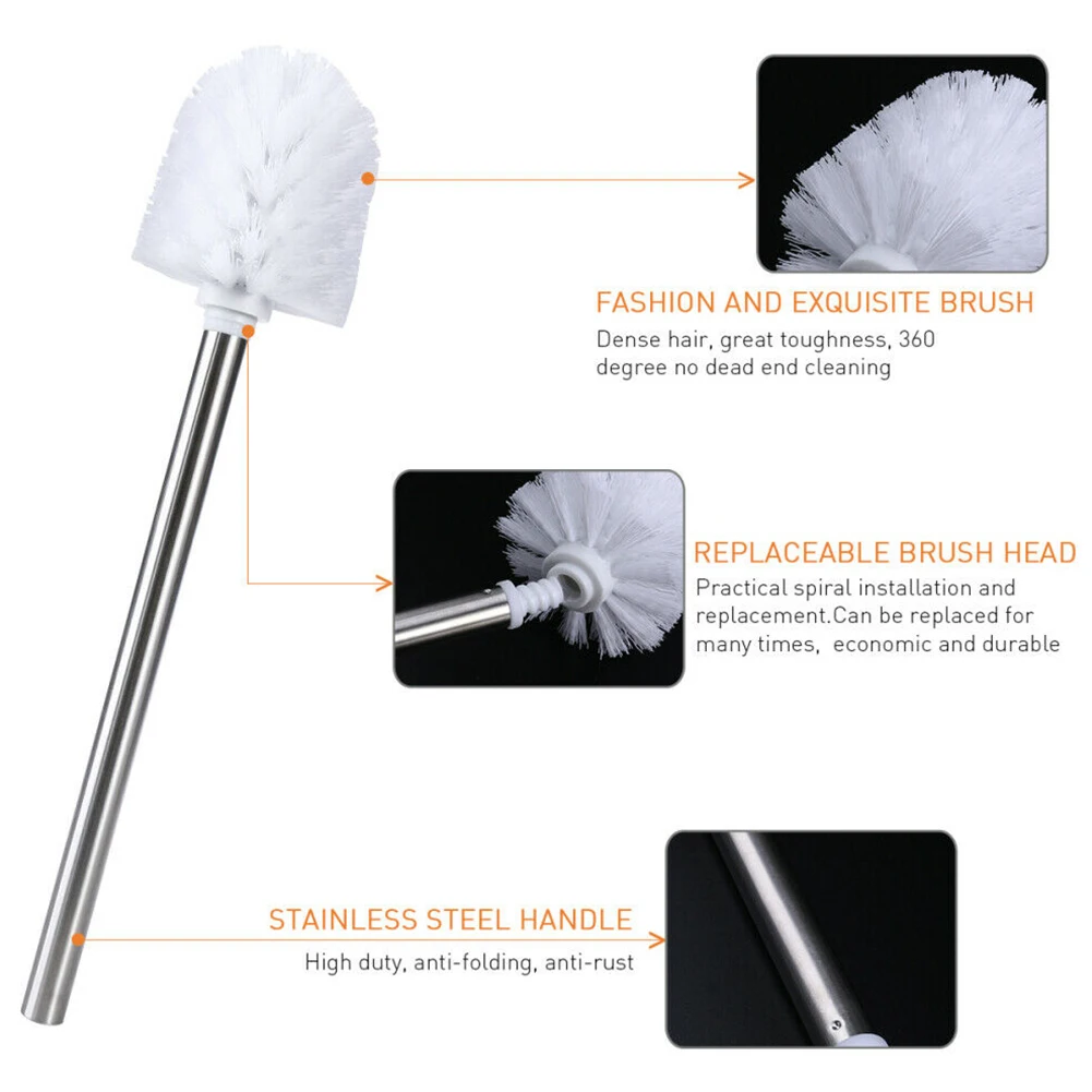 

Scrubbers Toilet Brush Bathroom Head & Handle Replacement Stainless Steel Chrome Cleaning Renovated Spiral Design