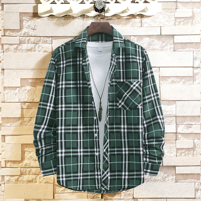 

2022 Spring Men's Shirt Loose Long Sleeve Plaid Shirt Korean Version Mens Clothing Fashion Casual Shirts for Men