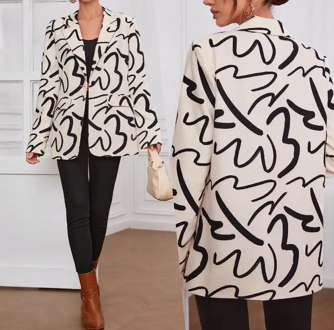 

Женский блейзер, пальто, новинка сезона осень-зима 2023, модное свободное повседневное приталенное пальто с отложным воротником и рисунком