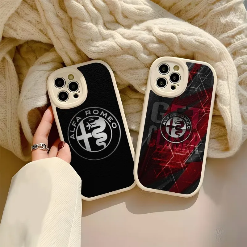 

Italy Sport Car Alfa Romeo Phone Case Silicone For IPhone 12 13 14 11 Pro Max Mini Xs X Xr 7 8 Plus SE2020 Leather Texture Coque