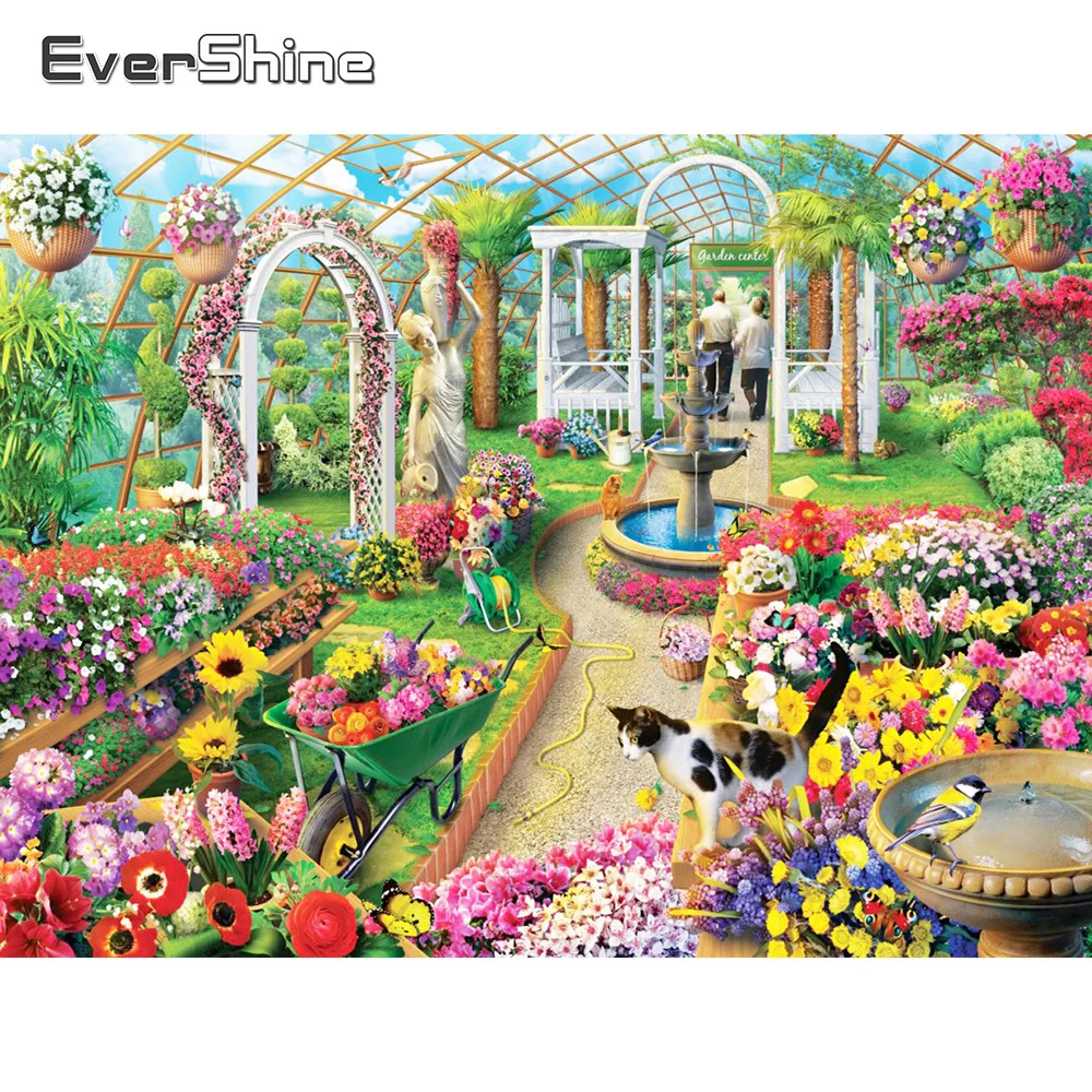 

EverShine алмазная живопись, цветок, полная квадратная Круглая Мозаика, кот, вышивка, пейзаж, Новое поступление, вышивка крестиком, подарок ручной работы