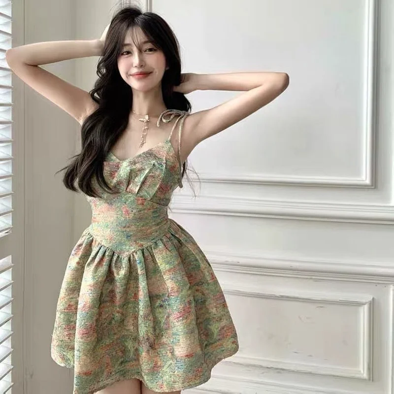

Платье женское универсальное без рукавов, пикантный сарафан с принтом для отдыха, элегантный винтажный фасон в Корейском стиле, лето