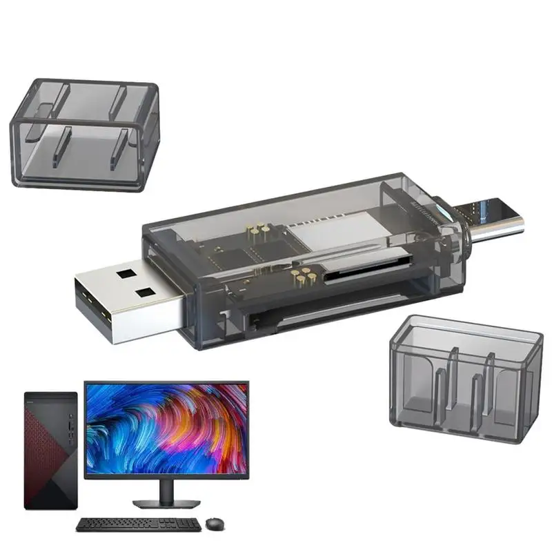 

Transparent Mecha Memory Card Reader Multi-Function Card Reader Camera Card Reader Type-C TF Card Reader For Laptop Smartphone