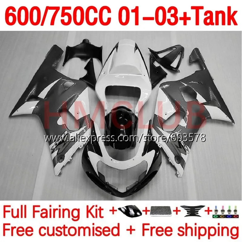 

+ Инъекция резервуара для SUZUKI GSXR 750 600 CC GSXR600 K1 GSXR750 01 02 03 GSXR-600 2001 2002 2003 обтекатель OEM Серый Белый 179No.100