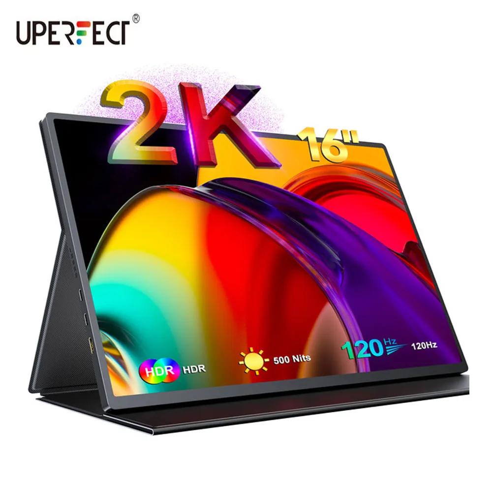 

Портативный монитор UPERFECT 120 Гц 16 дюймов 2K, игровой экран для ПК, 2560*1600 16:10 100% sRGB IPS дисплей для PS4, переключатель для телефона