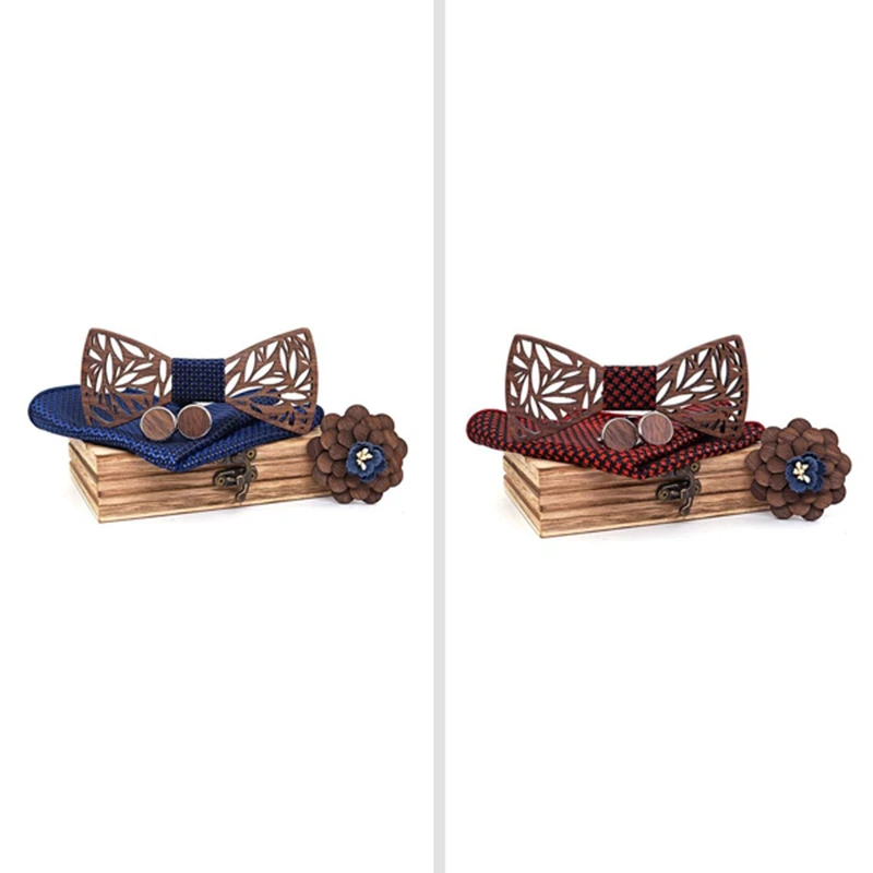

Handmade Mens Wood Bow Tie With Matching Pocket Square And Men's Cufflinks Set