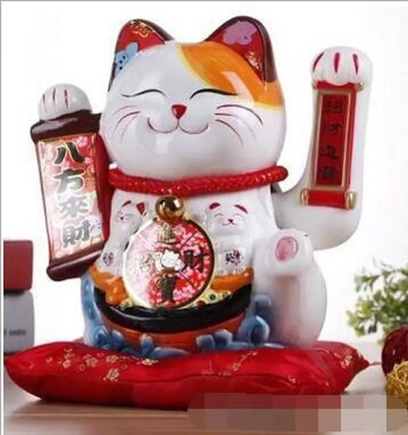 

Waving Hand Lucky Cat Fortune Animal Maneki Neko Welcoming Feng Shui Art Money Box Home Store Decoration Handicraft Gift 10 Inch