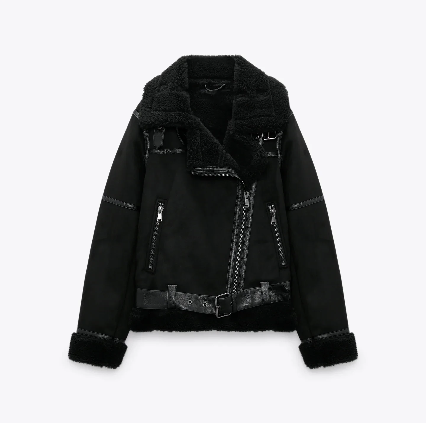 

Winter 2021 Women's Warm Padded Suede Artificial leather Lamb Jacket Short motorcycle jacket synthetic sheepskin leather jacket