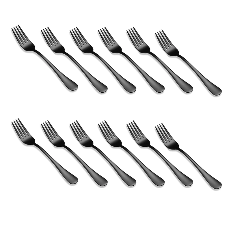 

12 Piece Black Dinner Forks Set, Stainless Steel Cutlery Forks,Table Forks,Dessert Forks,Metal Fork Silverware