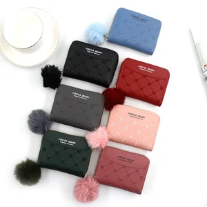 Fashionable Ladies Short Style Zipper Embroidered Solid Color Purse Clutch Ball Zero Purse Card Purse