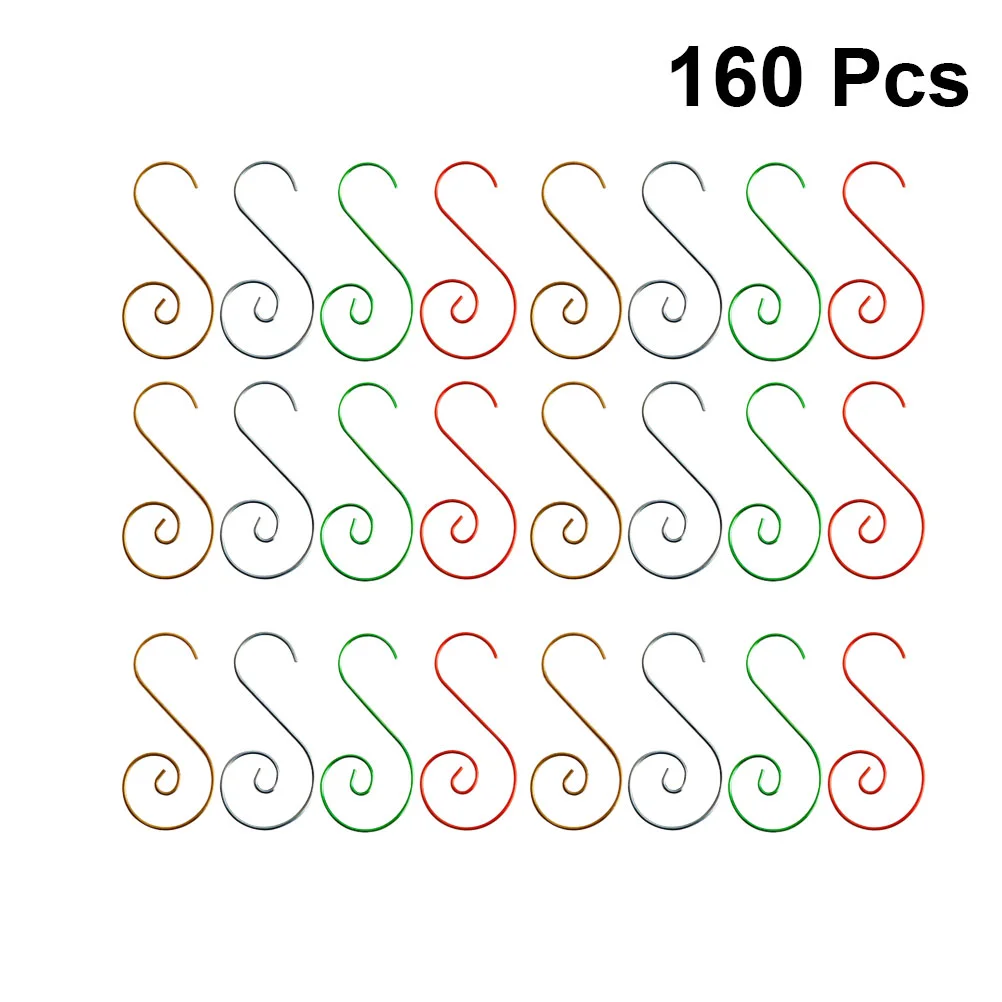 

160pcs Metal Hanging Pothook Decorations Small Shape Hook Portable Hanger Christmas Ornament Supplies (Mixed Color)