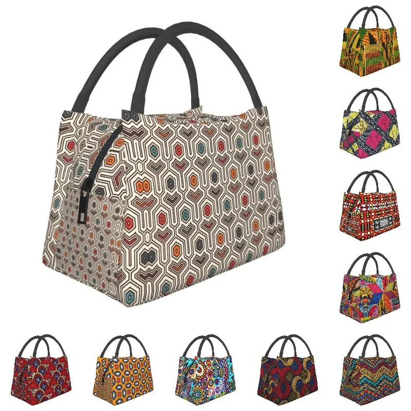

Colorful Ankara Geometric Pattern Insulated Lunch Bag for African Ethnic Tribal Art Thermal Cooler Lunch Box Office Travel