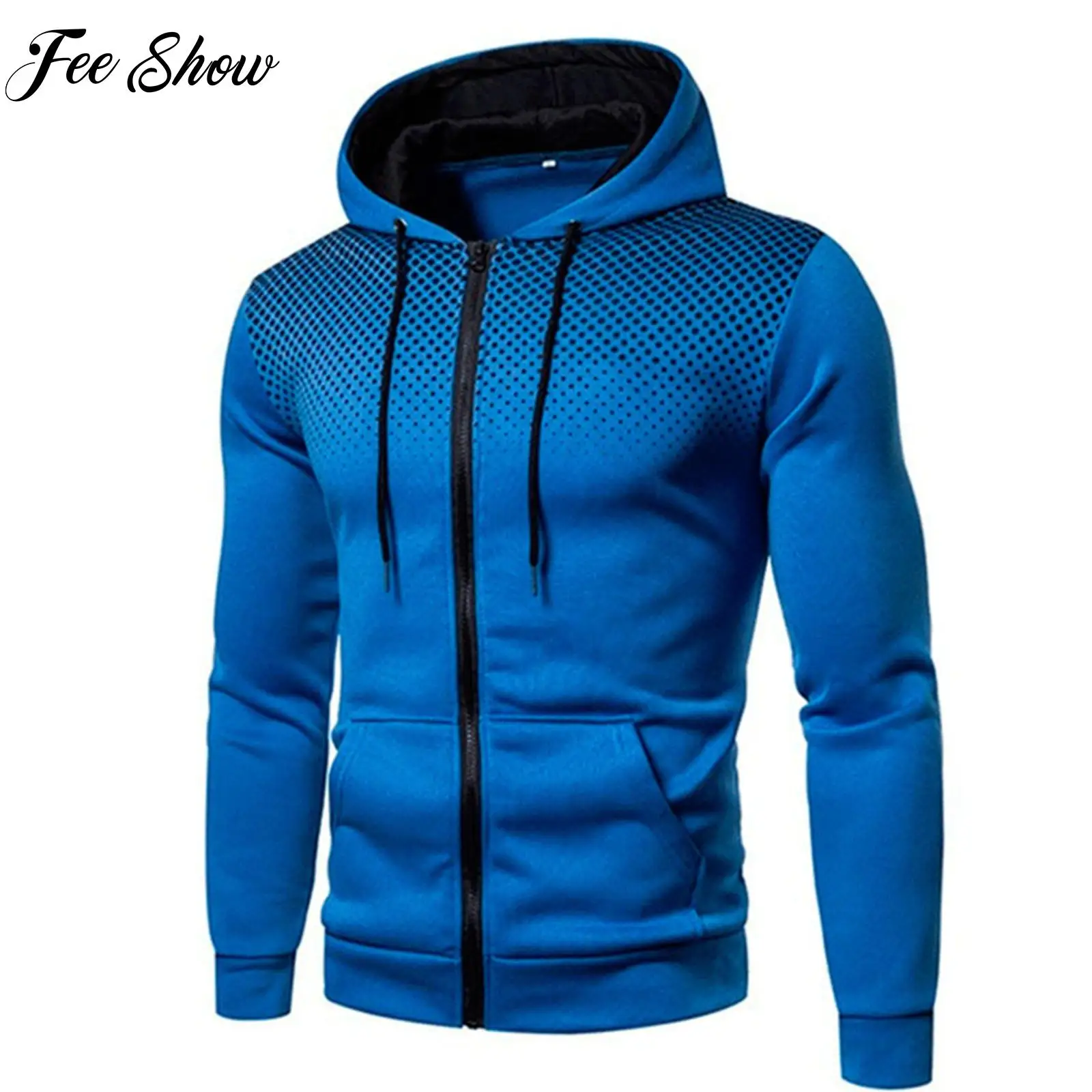 

Fashion Mens Dots Print Coats Jackets Casual Hoodie Hooded Jacket Man Sportswear Long Sleeve Zipper Drawstring Sweatshirt Tops