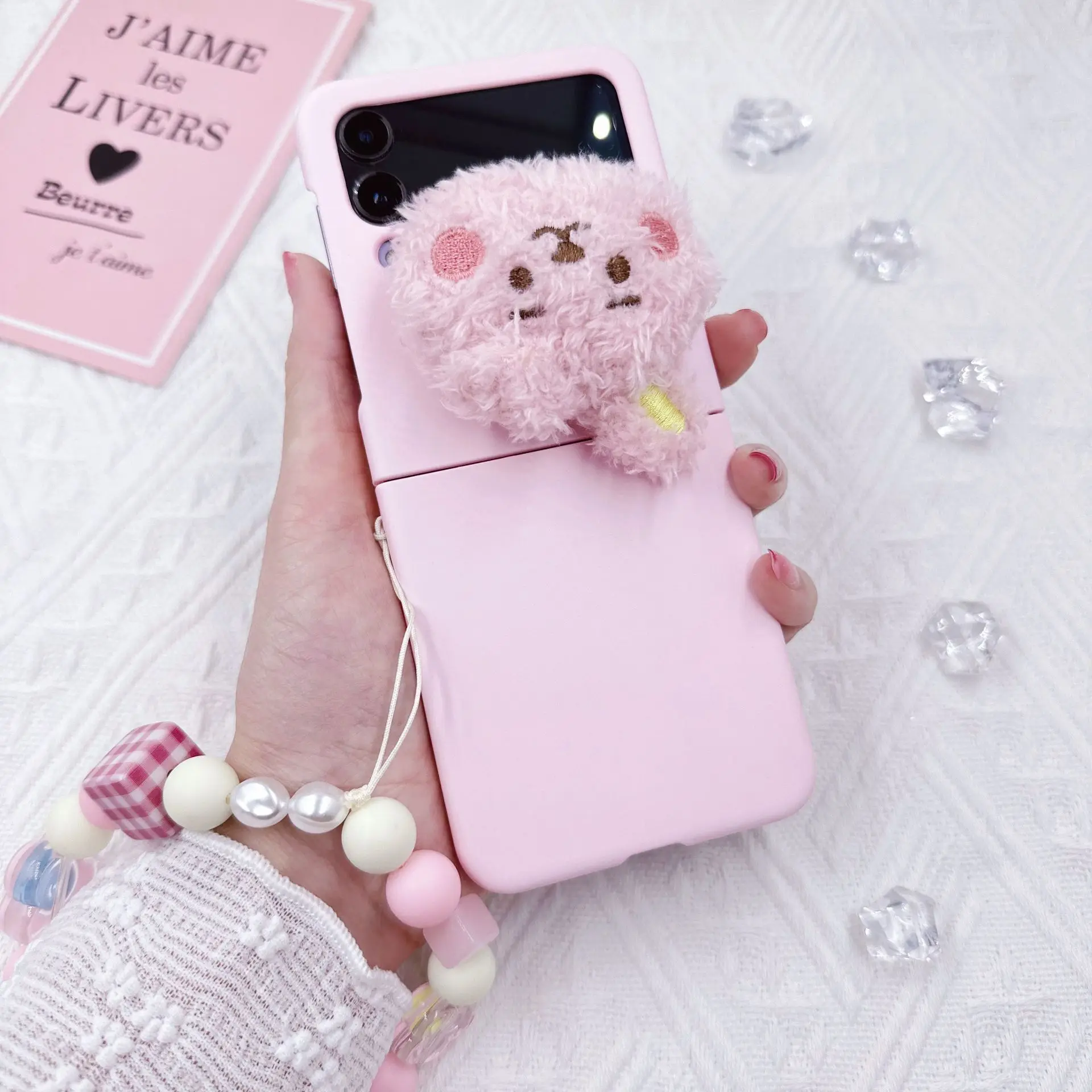 

For Samsung Z Flip4 Flip3 5g Folding Back Cover Galaxy Z Flip 3 4 Protective Case Skin Feeling Cute Plush Rabbit PC Hard Shell