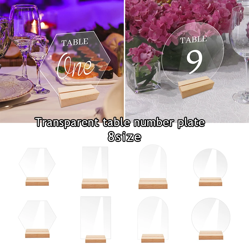 

Place Card Wedding Table Ornaments Sign Holder Wooden Base Sign Number Display Stand Hotel Restaurant Hexagon Clear Rectangle