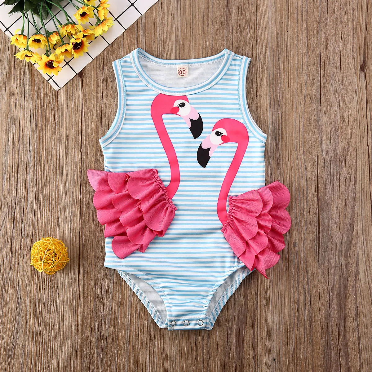 

Baby Girl Flamingo Print Swimsuit Striped Swimwear 6M-4T Toddler Kids Summer Casual Sleeveless Bathing Suit 2022 New