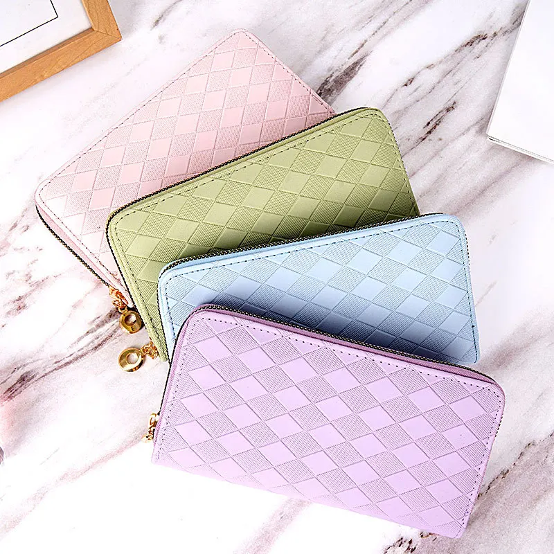 

2023 New Korean Version Long Wallet Multi Card Zipper Wallet Handbag for Women Diamond Checkered Women Wallet