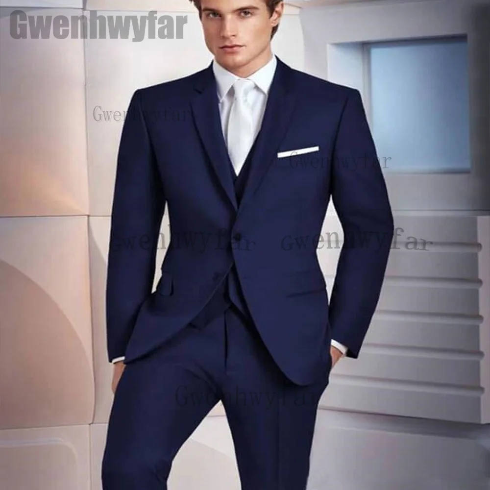 

Официальный пиджак Gwenhwyfar, мужской костюм, облегающий свадебный смокинг, шаль, лацканы вечерние костюмы для вечеринки для жениха, костюм-лучший мужской блейзер (Блейзер + жилет + брюки)