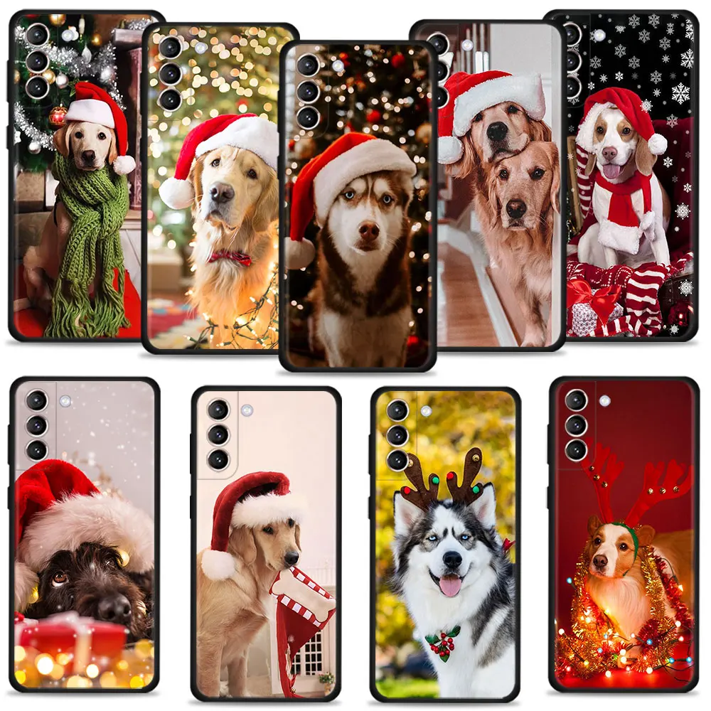 

Phone Case For Samsung Galaxy S22 S21 S20 FE Ultra S10 S9 S8 Plus S10e Note 20Ultra 10Plus Christmas Wear Christmas Hat Dog