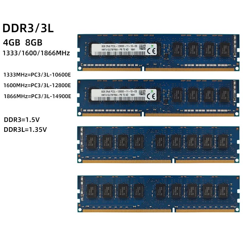 Оперативная память DDR3, 8 ГБ, 1333 МГц, 1600 МГц, 1866 МГц, память для рабочей станции PC3/3L-10600E 12800E, 1,35 в, 1,5 в, 240 контактов, ECC, ОЗУ без буфера