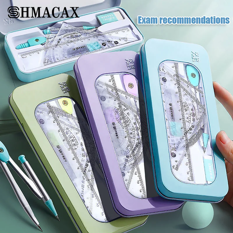 7 шт. набор линеек с компасом студенческих милый треугольный специальная линейка