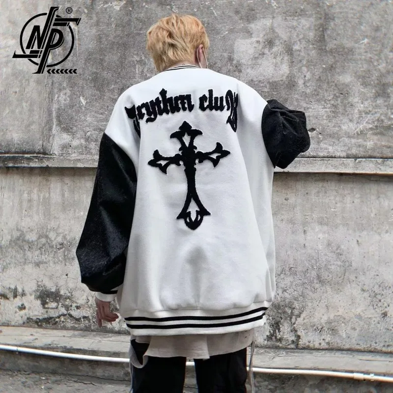 

Patchwork Varsity Jacket Men Casual Letter Cross Embroidery Retro Baseball Jackets Couple Autumn Patchwork Coats 2023 Unisex