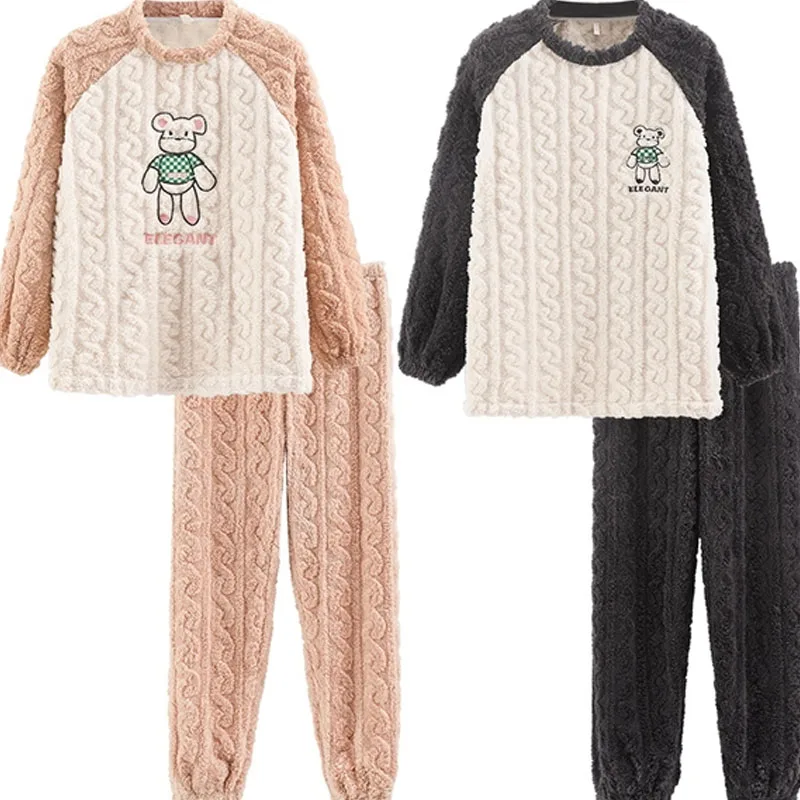 QUHENG 2022 Flannel Men Pajamas for Suit Women Autumn Winter Long Sleeved Thick Warm Sleepwear Couple Casual Home  Clothing