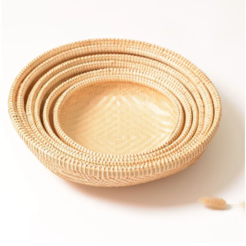 6pcs Round Non-porous Storage Basket Handmade Bamboo Breadbasket Size Combination Fruit Basket Home Decoration Picnic Basket