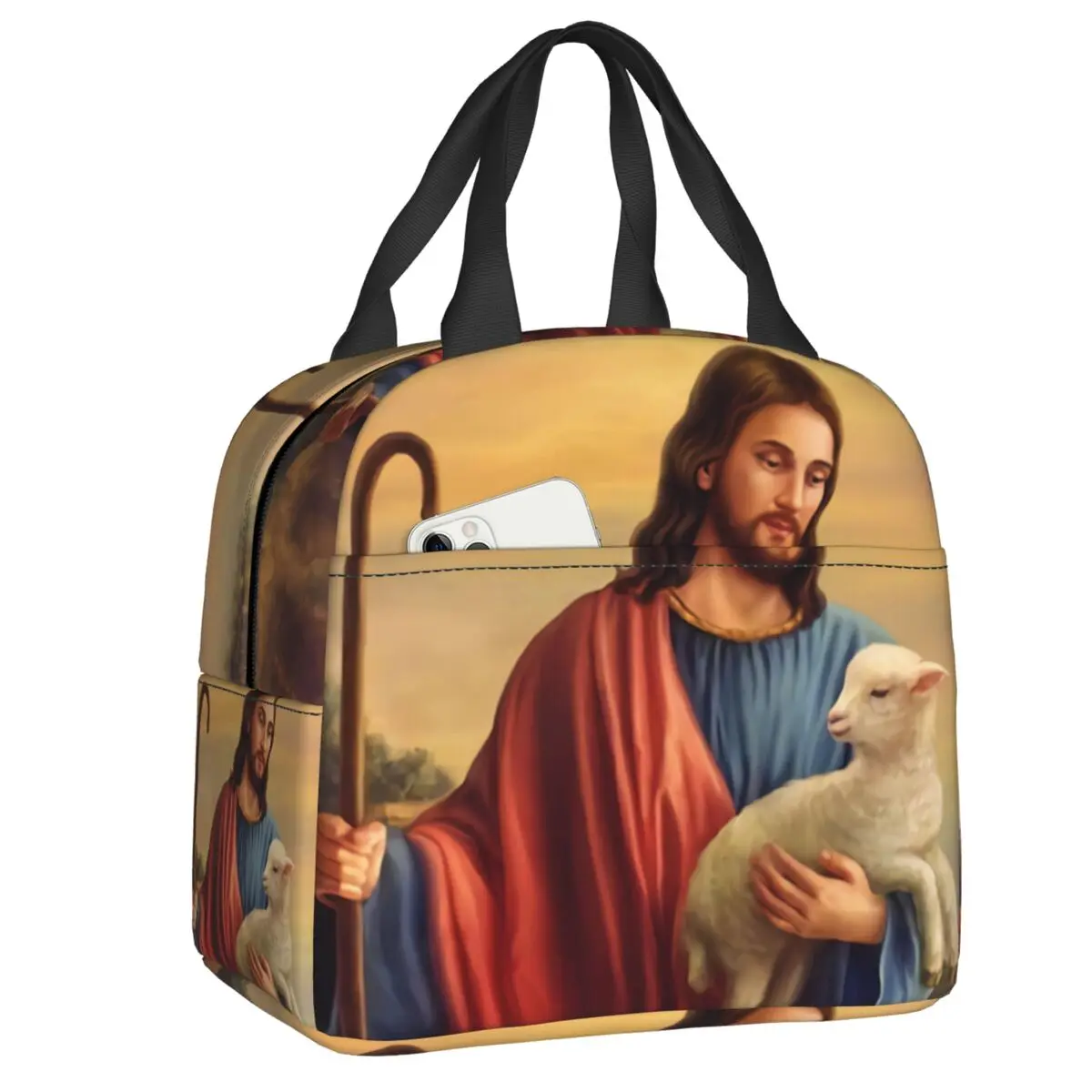 

Jesus Christ Christian God Insulated Lunch Bag for Women Portable Divine Mercy Cooler Thermal Bento Box Beach Camping Travel